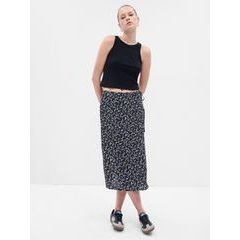 GAP 744856-00 Květovaná midi sukně Černá