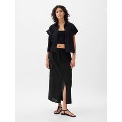 GAP 875088-00 Lněná midi sukně utility Černá