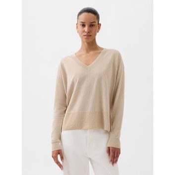 GAP 854769-02 Lněný svetr s rozparky Béžová
