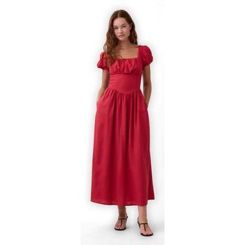 GAP 878167-01 Maxi šaty z lněné směsi s kapsami Červená