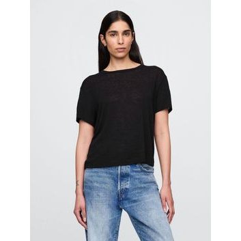 GAP 778377-02 Lněné crop tričko Černá