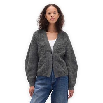 GAP 820755-00 Žebrovaný kardigan Šedá