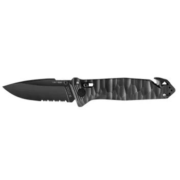 TB OUTDOOR CAC S200 FRENCH TEXTURED PA6 FV BLACK HANDLE SERRATED