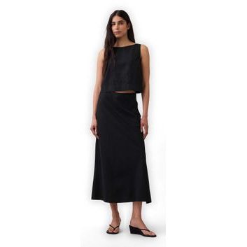 GAP 894387-02 Maxi sukně z lněné směsi Černá
