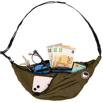 TICKET TO THE MOON Upcycled Sling Bag Olive Brown