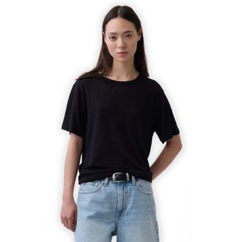 GAP 886584-00 Tričko z lněné směsi Černá