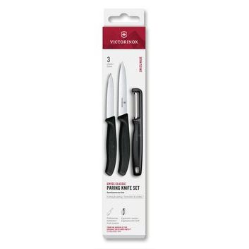 VICTORINOX Swiss Classic, paring knife set with I-peeler, 3pcs, black, box