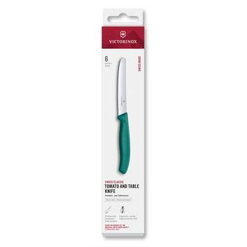 VICTORINOX Swiss Classic, tomato and table knife, 6pcs, 11cm, wavy, green, box