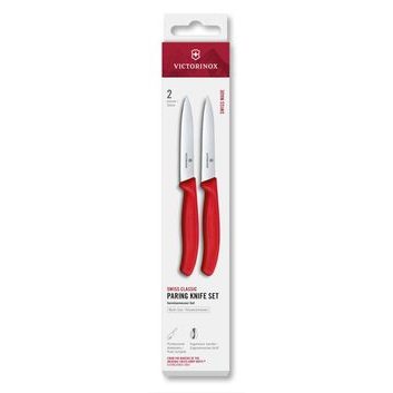 VICTORINOX Swiss Classic, paring knife set, 2pcs, 10cm, straight/wavy, red, box