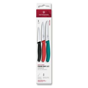 VICTORINOX Swiss Classic, paring knife set, 3pcs, straight/wavy, green/red/black, box