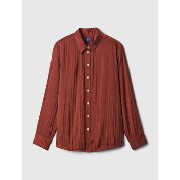 GAP Saténová košile Boyfriend Hnědá