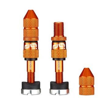 E*THIRTEEN Schrader Quickfill Tubeless Valves | Gen2 | 23-31mm Depth | 2 Pieces | Naranja