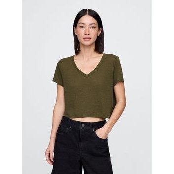 GAP 778373-06 Lněné crop tričko Zelená