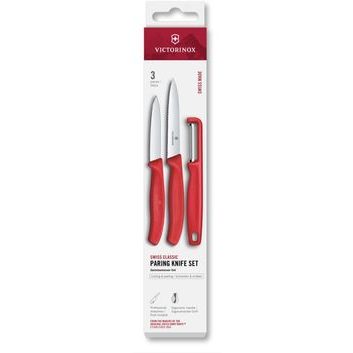 VICTORINOX Swiss Classic, paring knife set with I-peeler, 3pcs, red, box