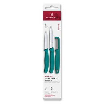 VICTORINOX Swiss Classic, paring knife set with I-peeler, 3pcs, green, box