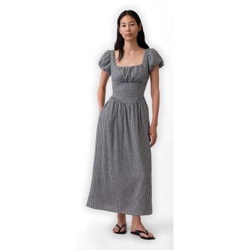 GAP 878167-00 Maxi šaty z lněné směsi s kapsami Černá
