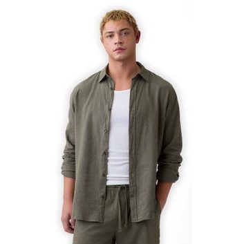 GAP 887952-07 Košile z lněné směsi Standard Fit Zelená