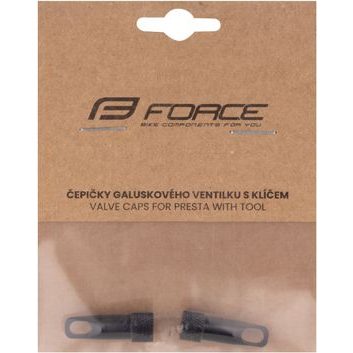 FORCE čepičky galuskového ventilku s klíčem, hliník, černé