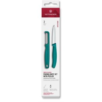 VICTORINOX Swiss Classic, paring knife set with I-peeler, 2pcs, green, box