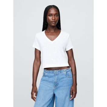 GAP 778373-02 Lněné crop tričko Bílá