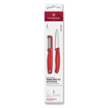 VICTORINOX Swiss Classic, paring knife set with I-peeler, 2pcs, red, box