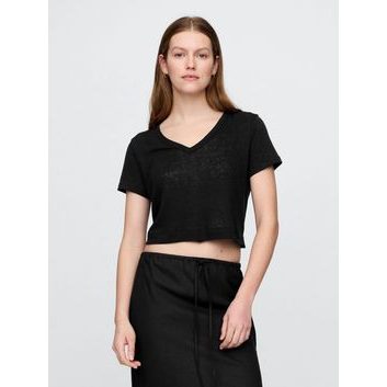 GAP 778373-05 Lněné crop tričko Černá