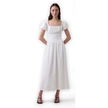 GAP 878167-02 Maxi šaty z lněné směsi s kapsami Bílá