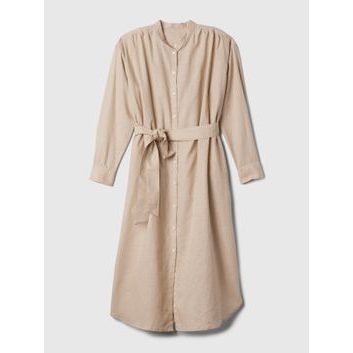 GAP Lněné midi šaty Béžová