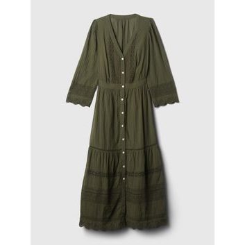 GAP Krajkové midi šaty Zelená