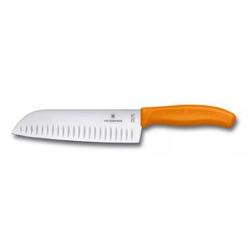 VICTORINOX Swiss Classic, santoku knife, 17cm,straight,fluted,orange,blister