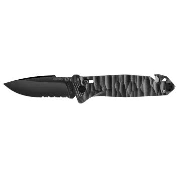 TB OUTDOOR CAC S200 FRENCH TEXTURED G10 BLACK HANDLE SERRATED
