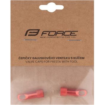 FORCE čepičky galuskového ventilku s klíčem, hliník, červené