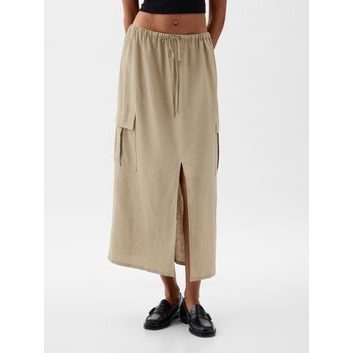 GAP 875088-02 Lněná midi sukně utility Hnědá