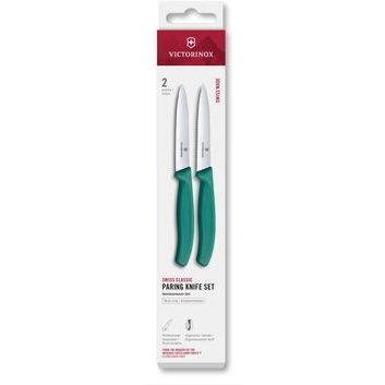 VICTORINOX Swiss Classic, paring knife set, 2pcs, 10cm, straight/wavy, green, box