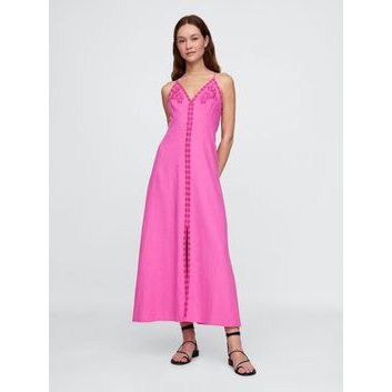 GAP 777456-00 Lněné maxi šaty Růžová