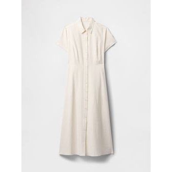 GAP Lněné košilové maxi šaty Bílá