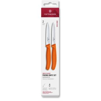 VICTORINOX Swiss Classic, paring knife set, 2pcs, 10cm, straight/wavy, orange, box