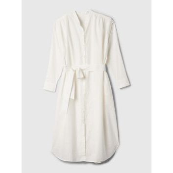 GAP 857614-02 Lněné midi šaty Bílá