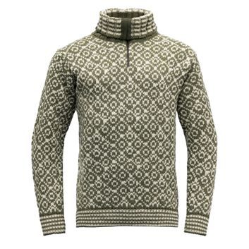 DEVOLD Svalbard Wool Zip Neck, Olive/Offwhite