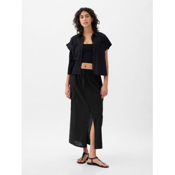 GAP 875088-00 Lněná midi sukně utility Černá