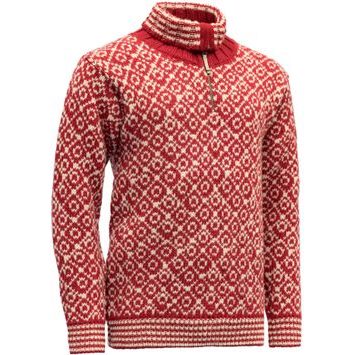 DEVOLD Svalbard Sweater Zip Neck Hindberry/Offwhite