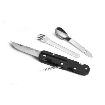 TB OUTDOOR BIVOUAC BLACK HANDLE - TEXTILE POUCH - FORK and SPOON