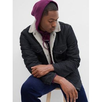 GAP 736375-00 Džínová bunda sherpa Černá