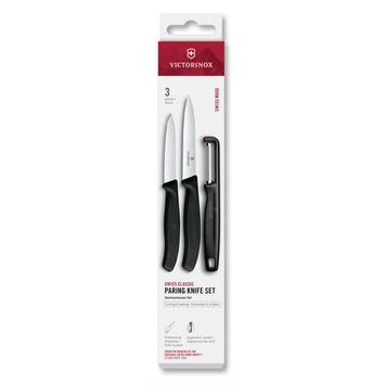 VICTORINOX Swiss Classic, paring knife set with I-peeler, 3pcs, black, box