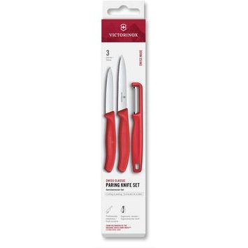 VICTORINOX Swiss Classic, paring knife set with I-peeler, 3pcs, red, box