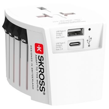 SKROSS PA48USBC cestovní adaptér MUV USB AC, univerzální, neuzemněný, USB A+C 15W