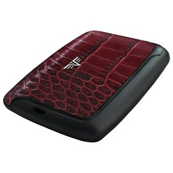TRU VIRTU Card Case PEARL - leather Croco Bordeaux