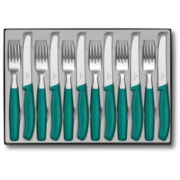 VICTORINOX Swiss Classic, table set (tomato knife),12pcs,wavy, green