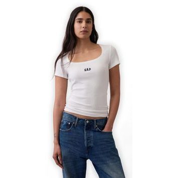 GAP 889114-00 Žebrované tričko s logem Bílá