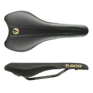 SDG RADAR MTN Solid Cro-Mo Saddle Black Microfiber Top | Tan Graphics & Bumper